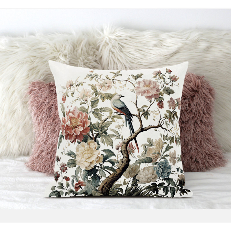 Outdoor Reversible Throw Pillow, 18"H x 18"W, White/Green/Pink