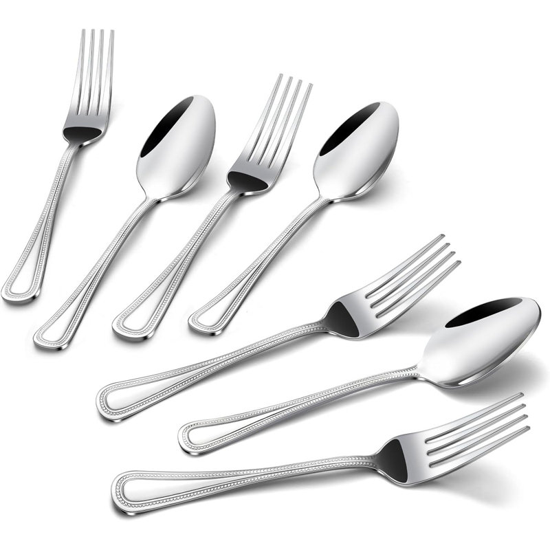 Food Grade Stainless Steel With Pearl Dot Design Handle Silverware Set, 24 Pcs Spoons And Forks Set, Mirror Polished Dishwasher Safe, Silverware Forks And Spoons For Home Or Restaurant