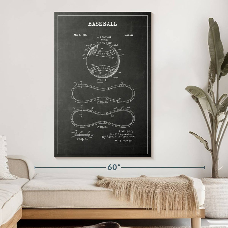 Baseball BW, brevet sur toile, H 34 po x l 51 po x P 1,25 po