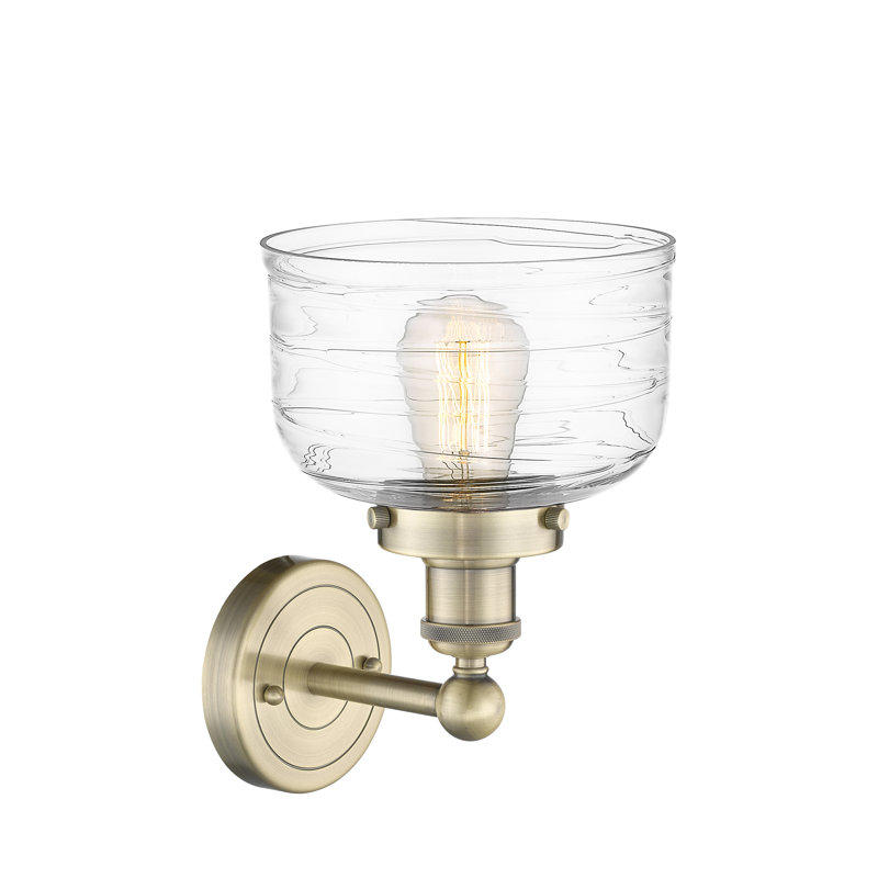 Cetronia Armed Sconce, Clear Deco Swirl, Antique Brass