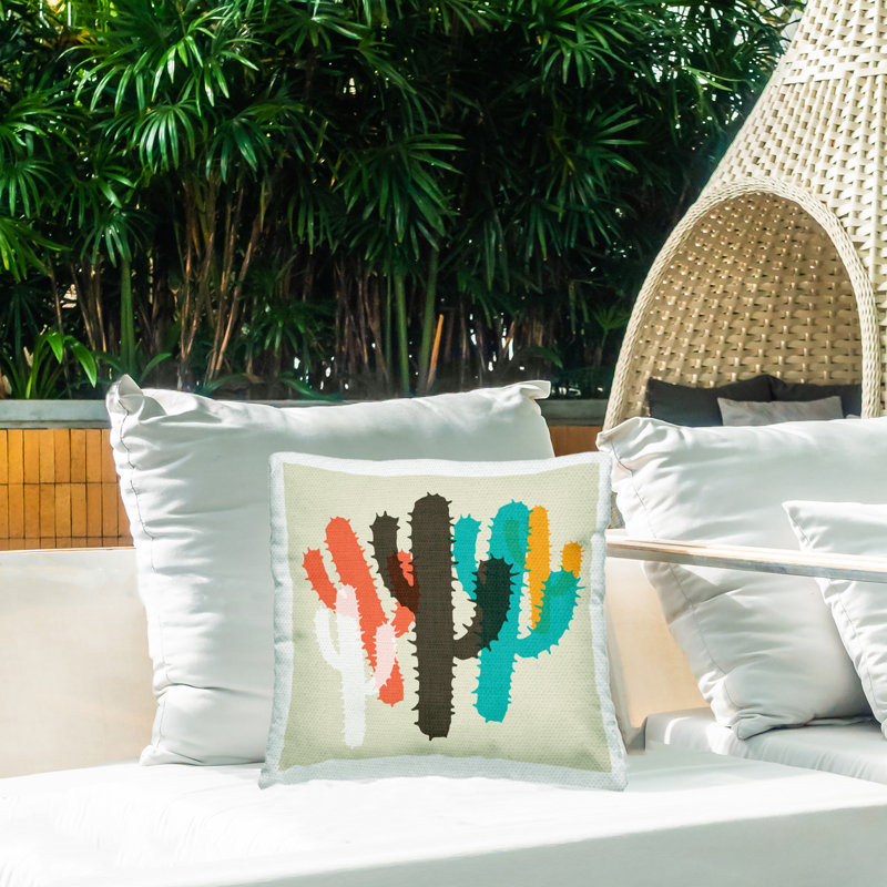 Overlapping Cactus Pattern Printed Outdoor Throw Pillow Design by Sd Graphics Studio
