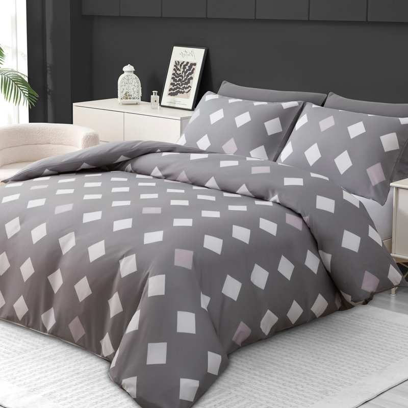 Soft Touch Reversible Duvet Cover Set with Secure Zipper & Corner Ties, Double Duvet Cover + 2 Standard Pillowcases