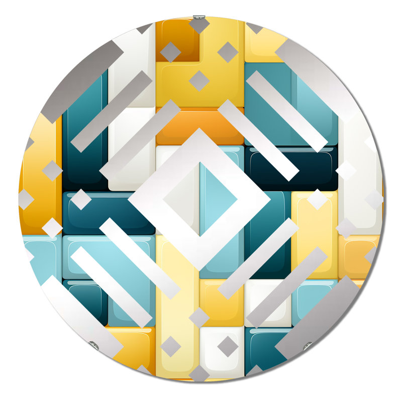 Yellow And Blue Geometric Blocks Harmony - Diamond Decorative Mirror, 23.6" x 23.6"