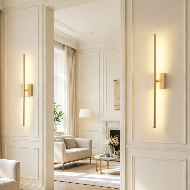 28 Inch Battery Operated Wall Sconces with Remote Control, 3000K Warm White/  Dimmable/ 350° Rotating, 2-Pack, 28 inch, Gold