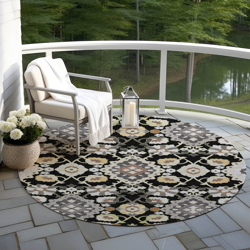 Tapis intérieur / extérieur noir Vespera , 8 pi x 8 pi