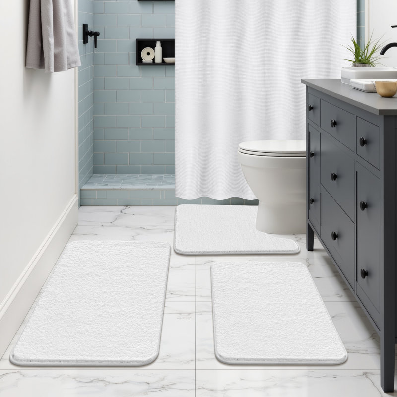 Shower Curtain Set With Rugs, White