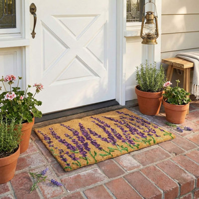 Lavender Floral 17x30 Inch Coir Door Mat