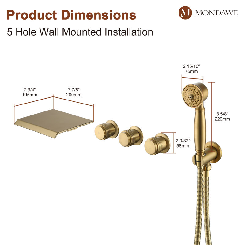 Calliope Wall Waterfall Faucet with Diverter, Brushed Gold