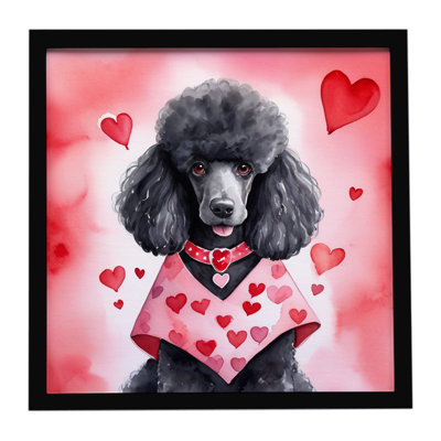 Black Poodle My Valentine Framed Metal Print