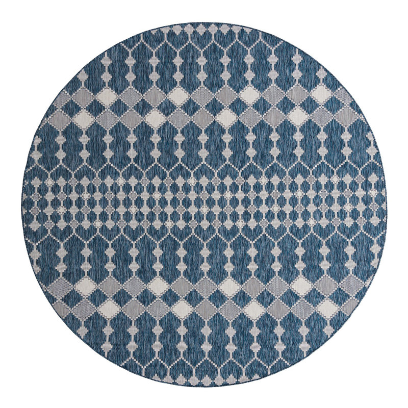 Tapis extérieur bleu Traliccio, Rond 10 pi