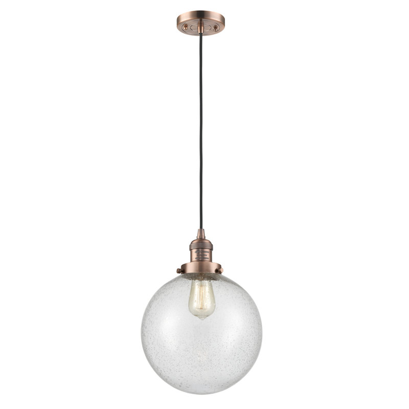 Luminaire suspendu sphère simple à 1 lumière Clermont, Grainé, Cuivre antique, Ampoule DEL 6 watts Vinage