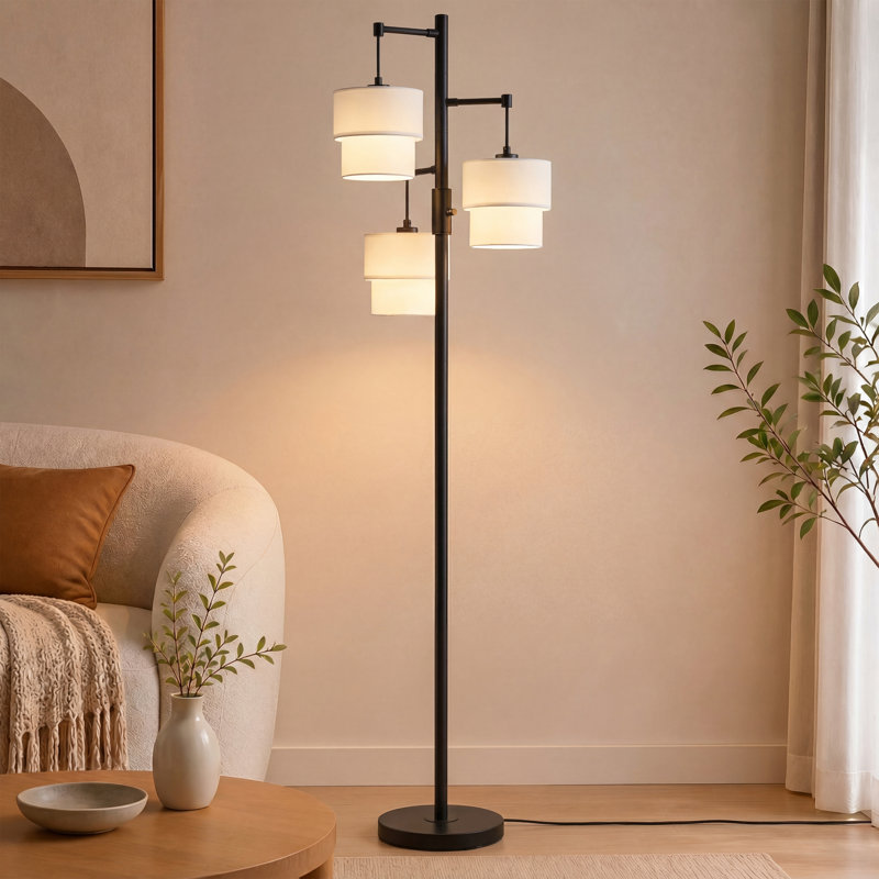Lampe sur pied à branches 64,5 po style traditionnel avec abat-jour tambour