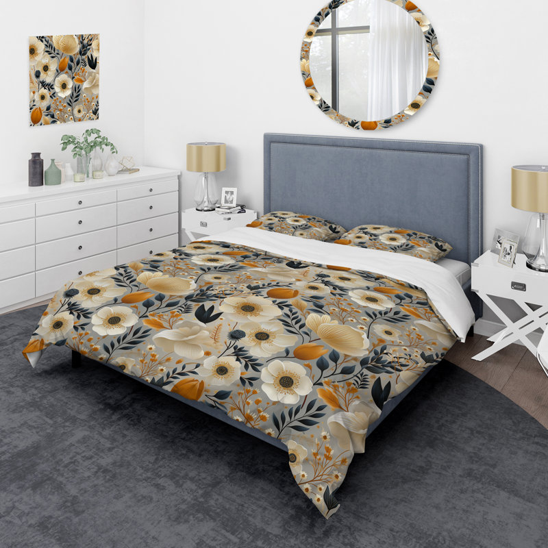 Ensemble de housse de couette Scandinavian Garden Flower Whirl I - Floral, Housse de couette pour très grand lit et 2 très