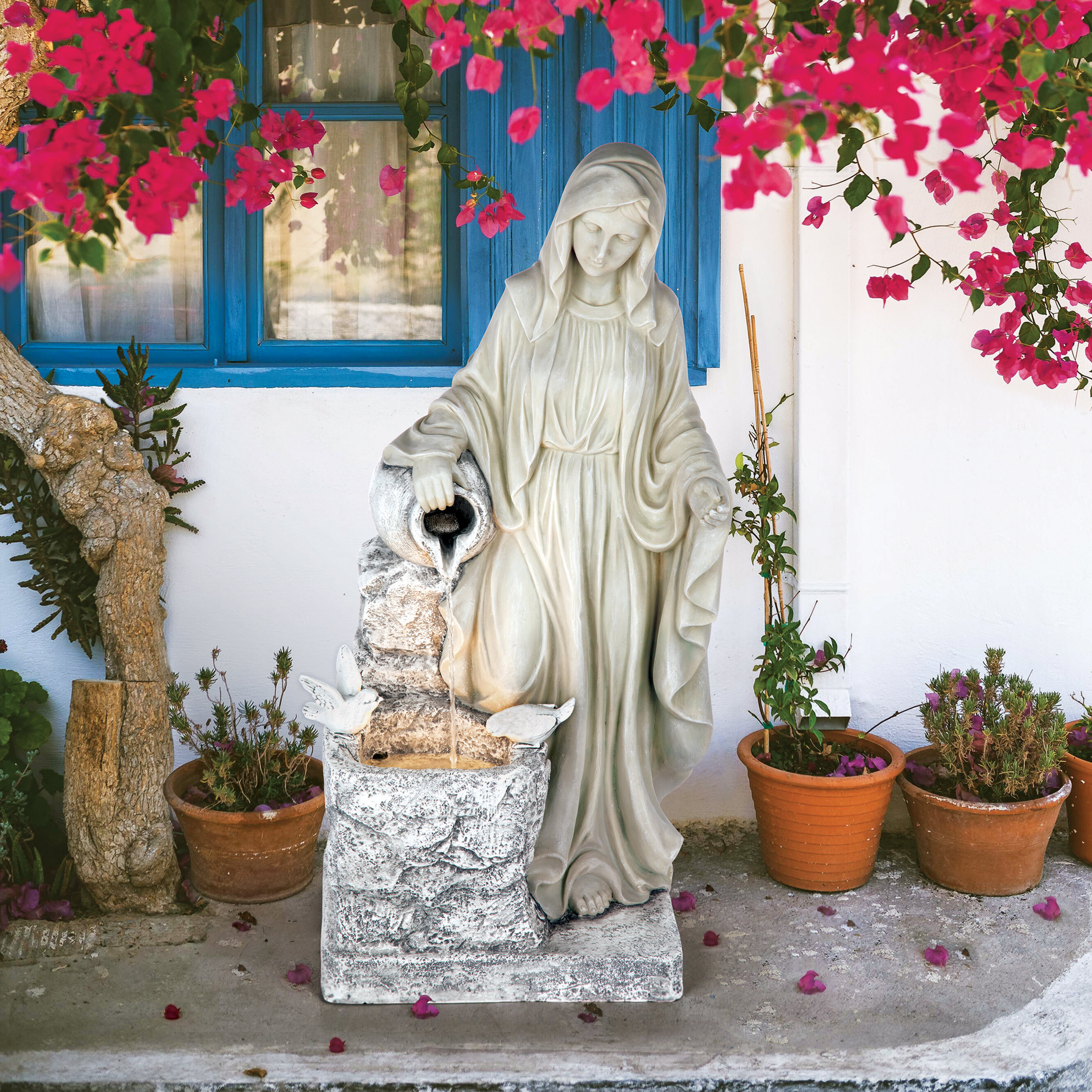 Design Toscano Virgin of Lourdes Resin Fountain with LED Light ...