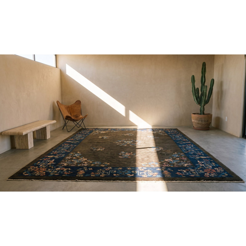 Antique Chinese - Art Deco Room Size Wool Brown Rug