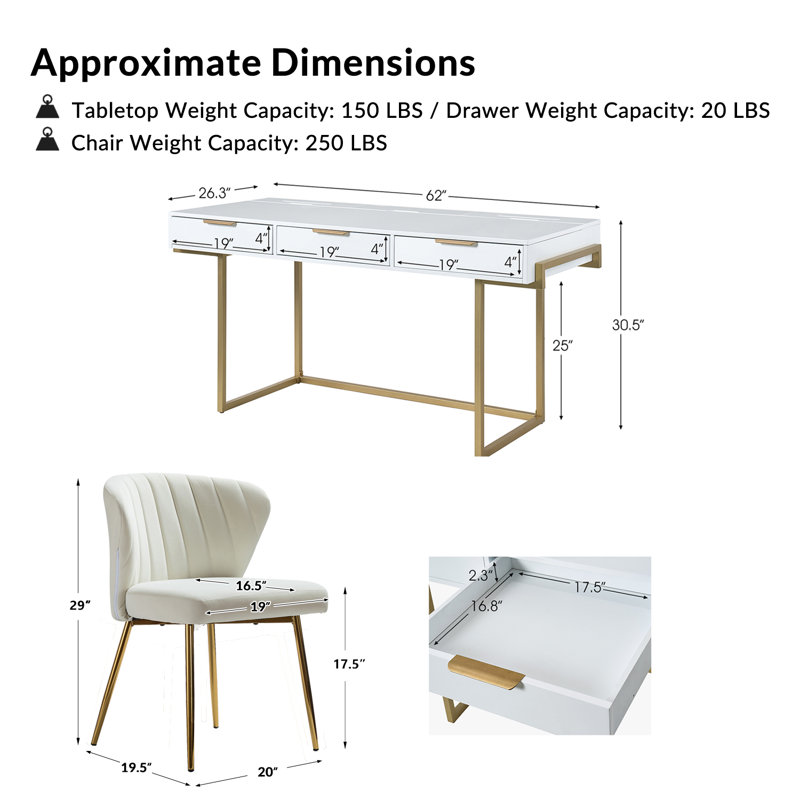 Euclid 2-Piece Desk Office Chair Set, Ivory