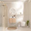 Meuble de salle de bain mural de 24 po de forme moderne incurvé, grain de bois ondulé, lavabo intégré, tiroir pour organiser une armoire à montage quotidien avec motif, texture de grain, marbre et céramique-853678695