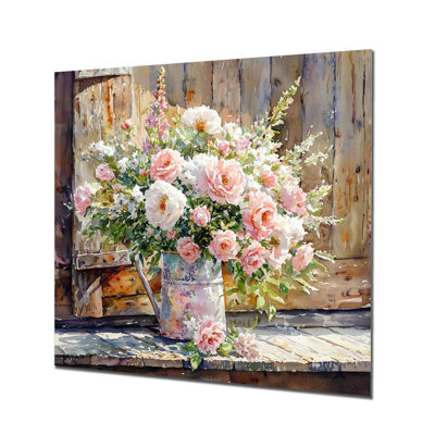 Bouquet de roses d'été à la grange II - Roses, art mural en métal pour le salon