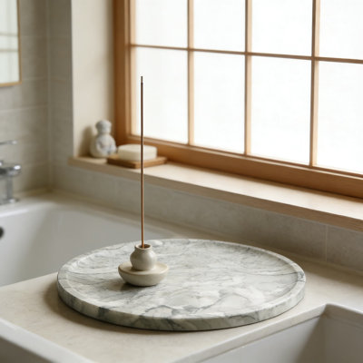 Natural Marble Round Tray, Decorative Vanity Catchall And Countertop Organizer For Jewelry, Perfume, Candles, And Home Decor, Multi-Purpose Serving Tray