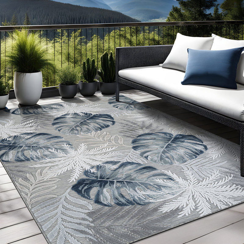 Tapis floral d'intérieur pour l'extérieur, Blue, Rectangle 8' x 10'
