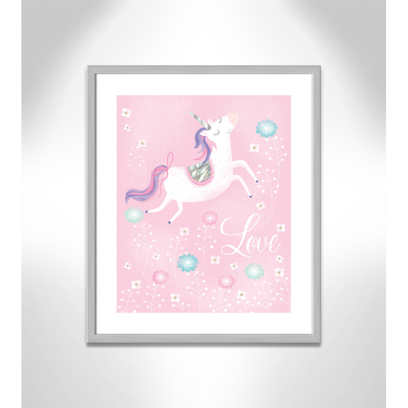«Love Unicorn», art encadré, H 24,5 po x l 20,5 po x P 1,18 po, Cadre argenté