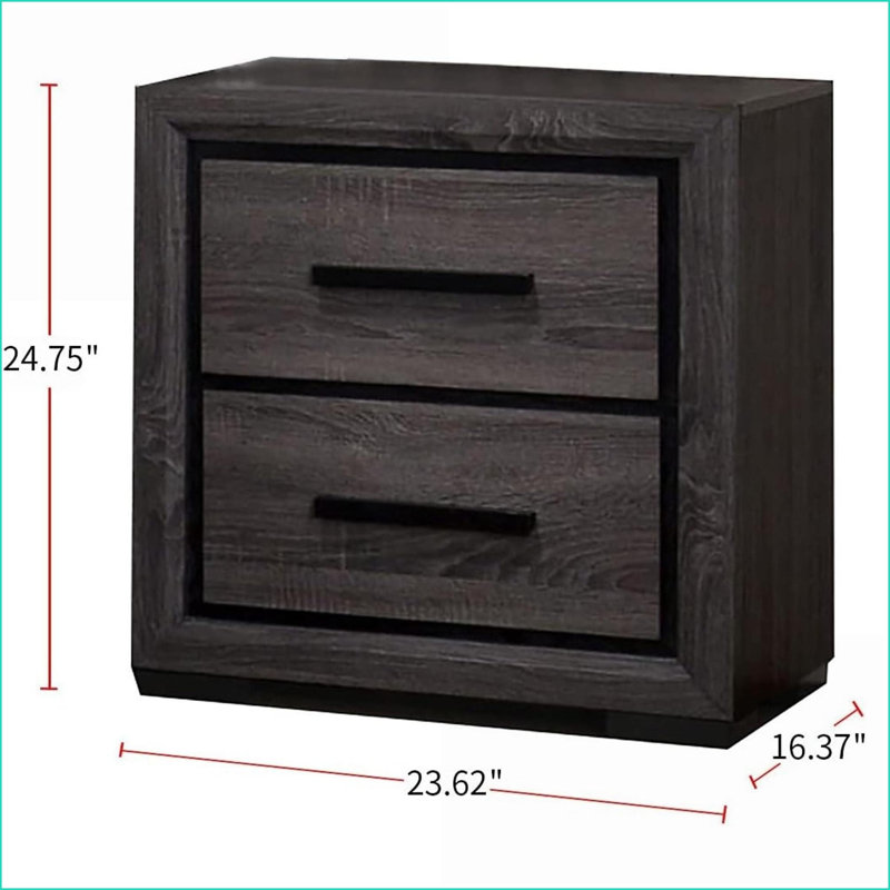 Table de chevet contemporaine grise à 2 tiroirs avec bordure noire