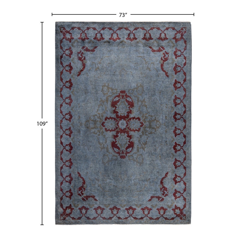 Tapis unique noué à la main Rachal - gris, 6 pi 1 po x 9 pi 1 po