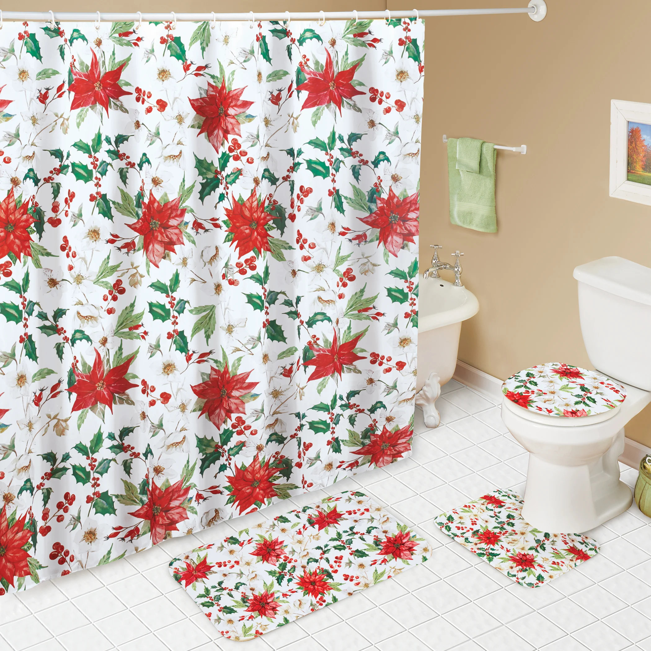 Mascherina Viso Natalizia Pretty Poinsettia In Cotone - Lavabile, Riutilizzabile E Reversibile