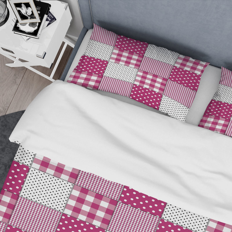 Patchwork rose et blanc - ensemble de housse de couette abstrait - microfibre de polyester