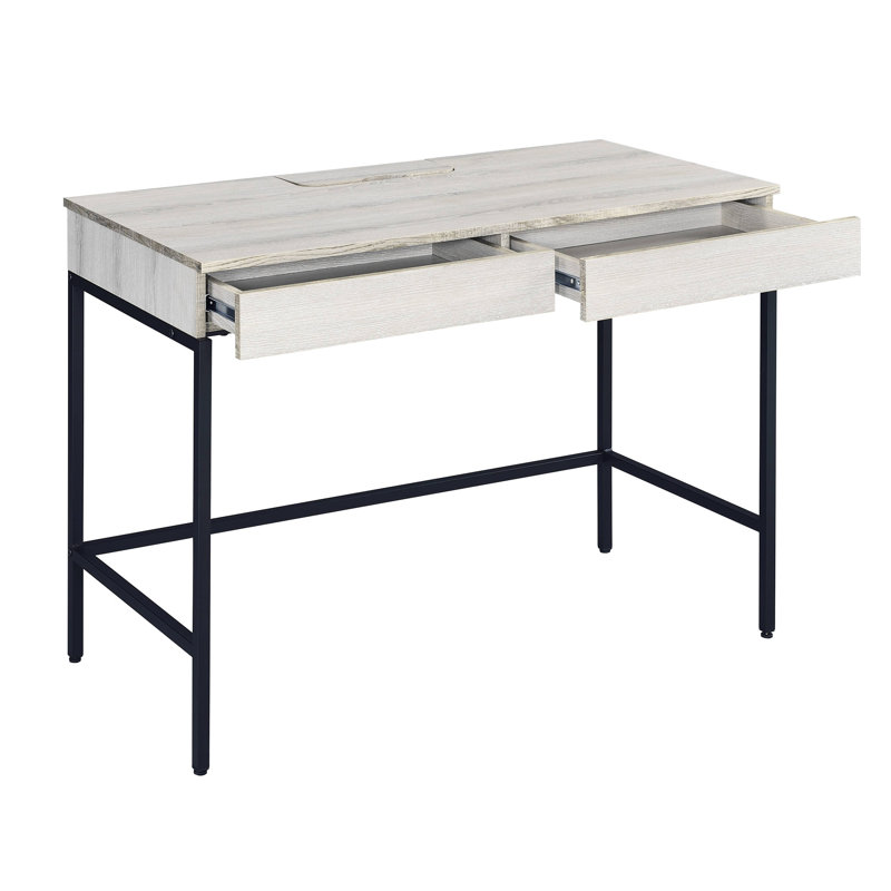 Bureau rectangulaire à 2 tiroirs de rangement, finition naturelle et noire.