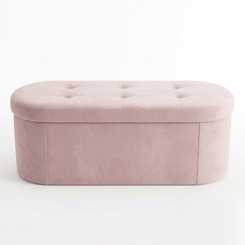 Banc de rangement repose-pieds ovale en velours avec cloison pliante, Rose