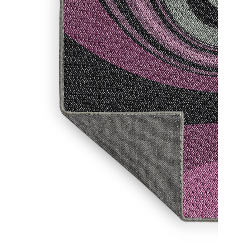 Tapis rose / vert / gris en laine / polyester tissé à la machine à motif abstrait, Rectangle 6 pi x 9 pi