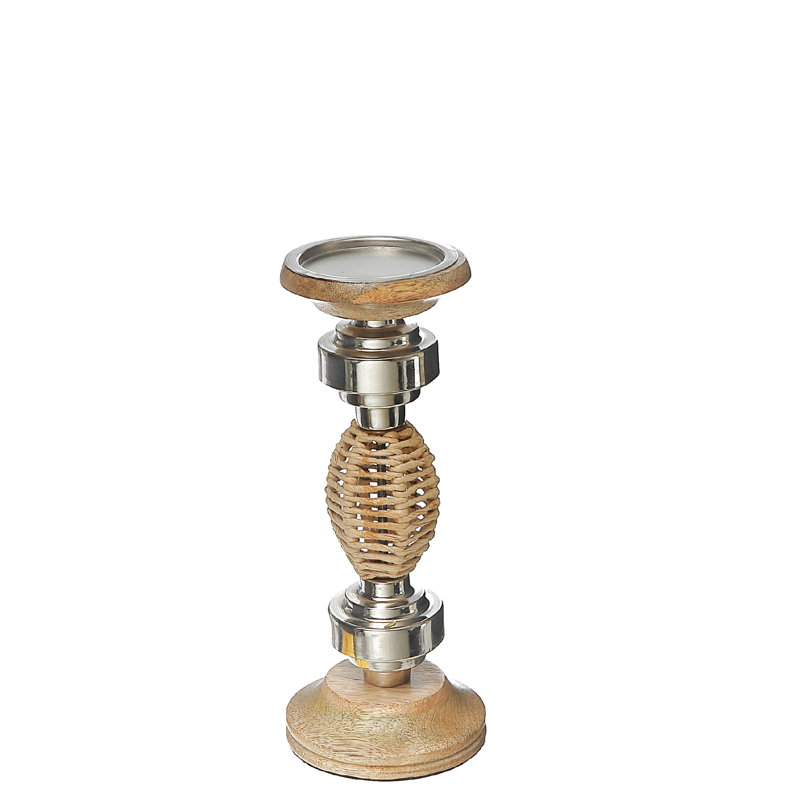 Ih Casadecor Raffia Tabletop Candlestick, 11.25" H x 4.5" W x 4.5" D