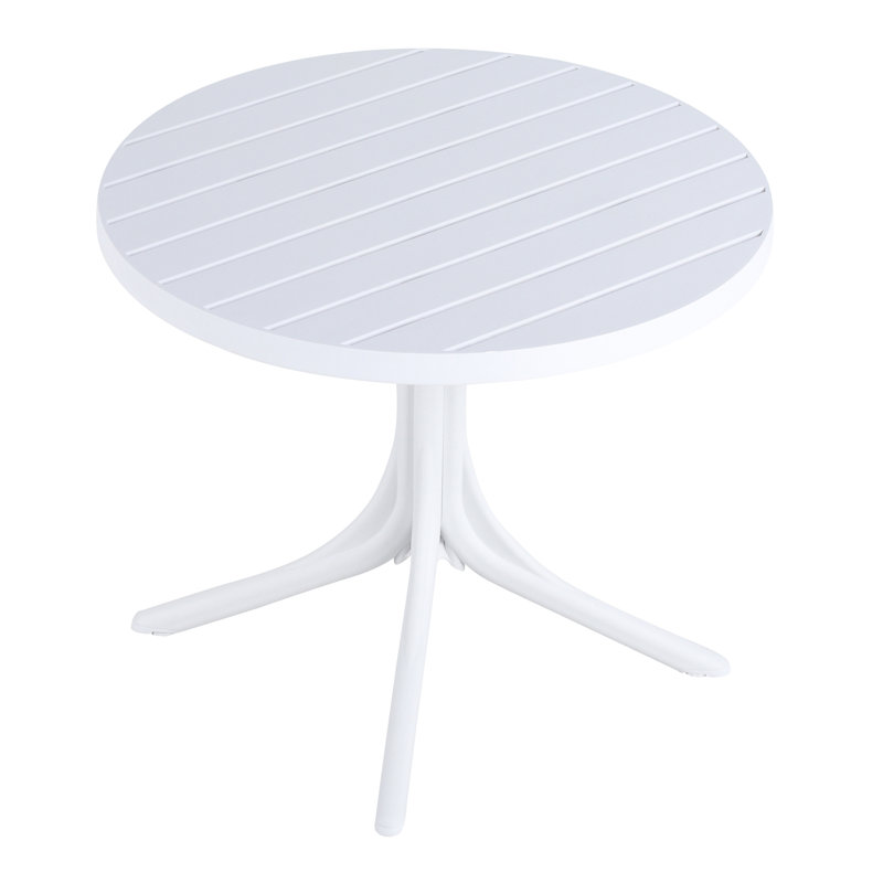Summer - Modern White Round Plastic Table – 36 Inch Indoor/Outdoor Dining Table & Coffee Table, Lightweight Polypropylene All-Weather Patio Table For Garden, Courtyard, Kitchen, Camping (White)