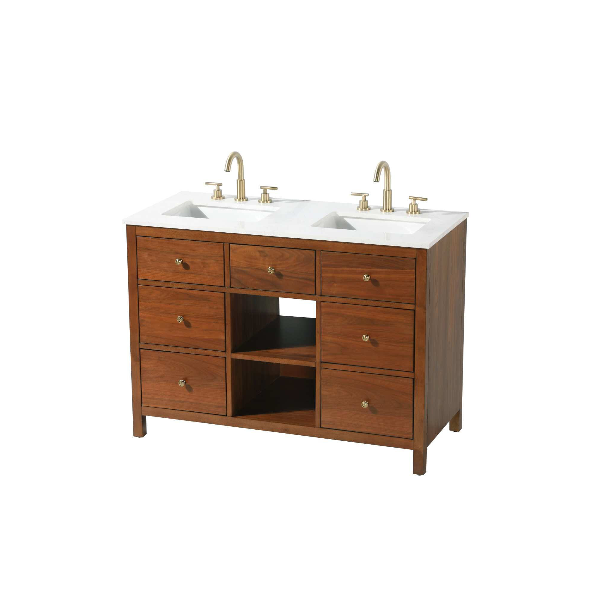 Double Bathroom Vanity, Brandy Walnut/Gold, 48"
