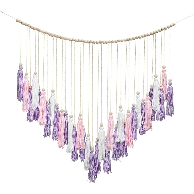 Décoration murale macramé Haning, décoration murale pompon Boho, Rose / Mauve