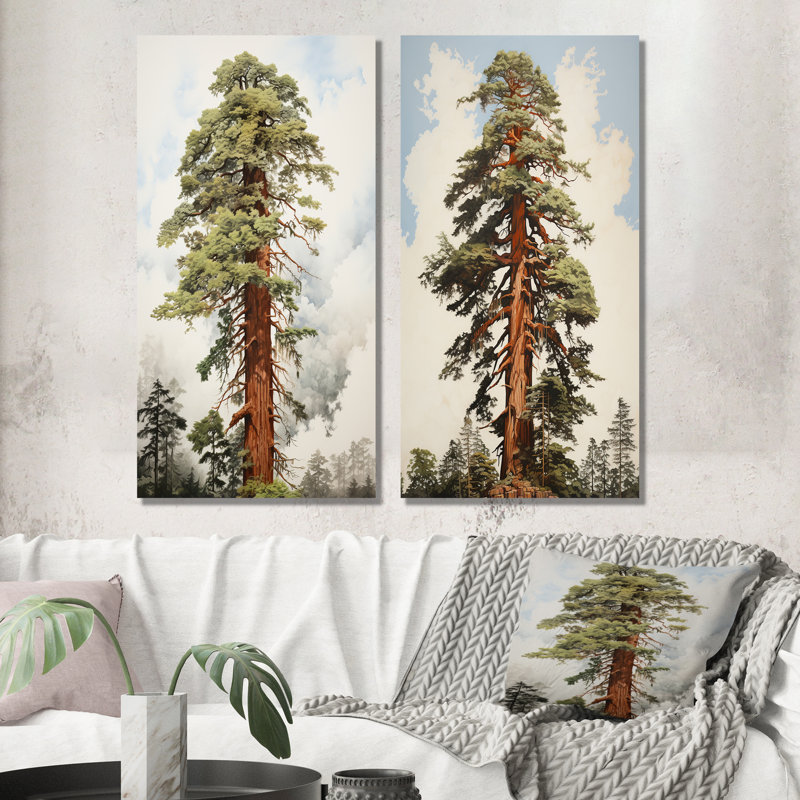 «Redwoods Rise Solitude Landscape», ensemble de 2 impressions sur toile de séquoia, H 28 po x l 25 po, Toile tendue