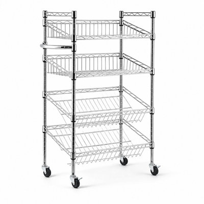 4-Tier Wire Shelving Unit with Chrome Baskets, Adjustable Rolling Kitchen Storage Rack 300 lb Capacity