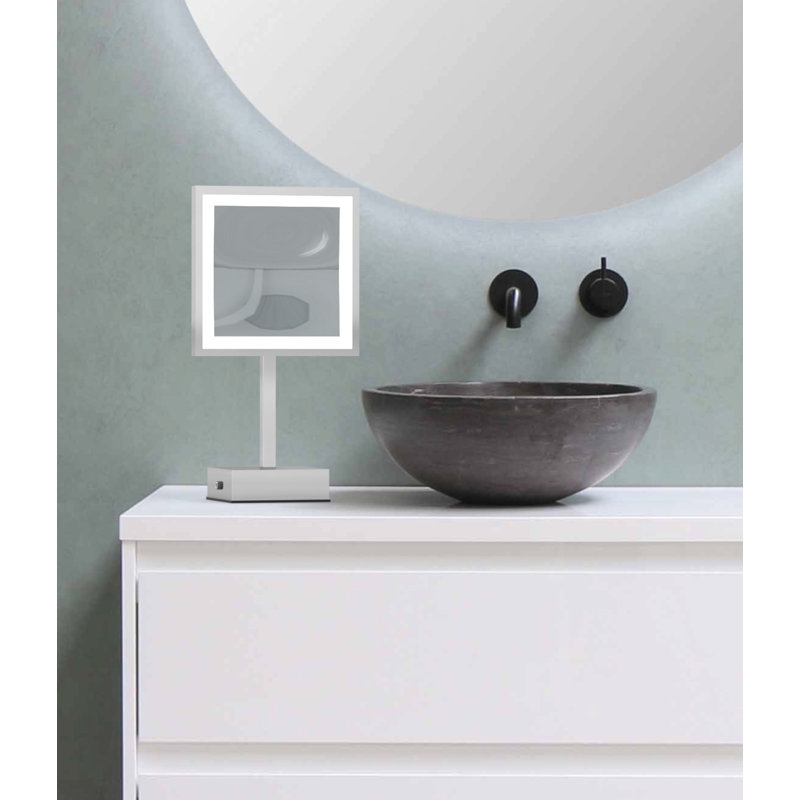 Chrome LED Magnifying Countertop Mirror with Adjustable Frame