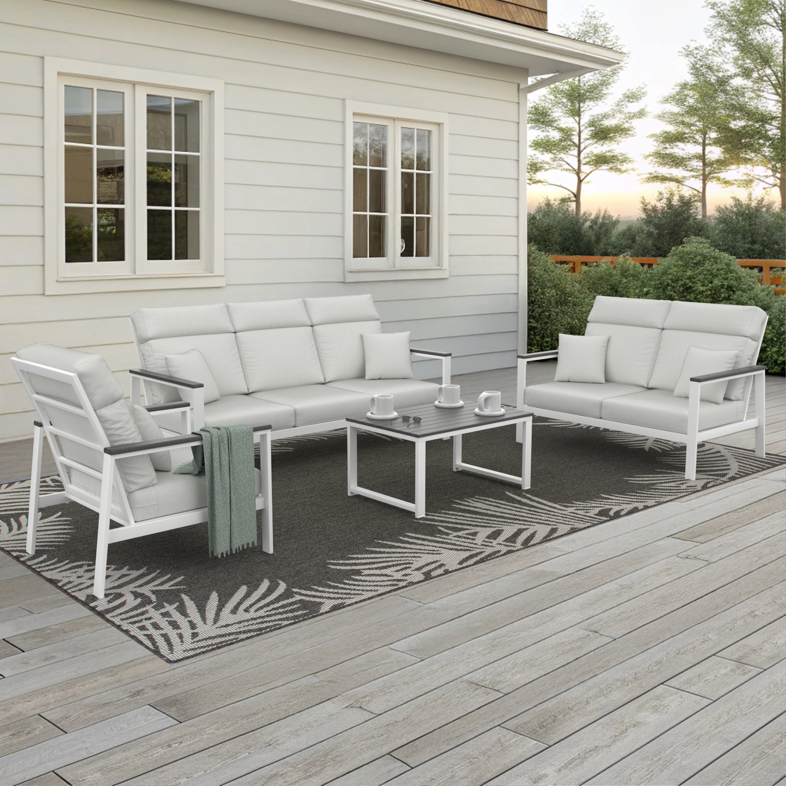 Townsend 6-Person Sunbrella® Patio Seating Group, Canvas White, Gray