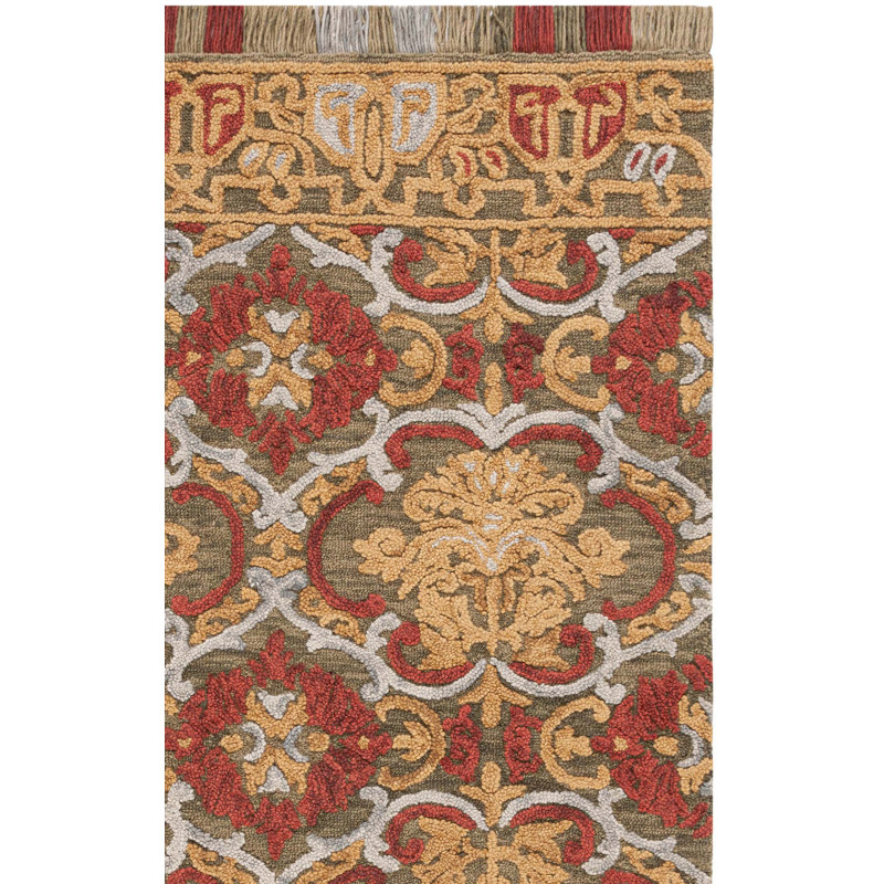 Blossom Tufted Wool/Cotton Performance Oriental Rug in Green/Gold, Rectangle 6' x 9'