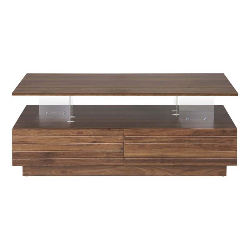 Table basse moderne à 2 tiroirs avec lumières DEL modernes, Noyer