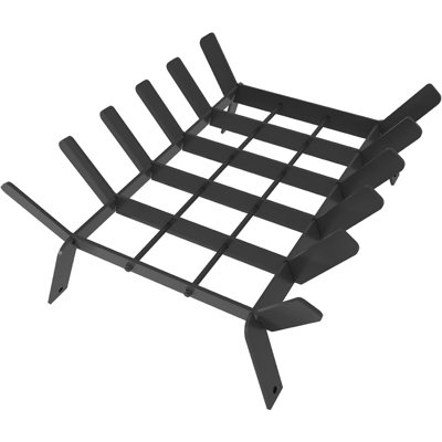 Grille de foyer robuste de 17 pouces, petit support de support à bois avec 6 barres de soutien pour les accessoires de foyer intérieur et extérieur, insert de poêle à bois en fer forgé, noir