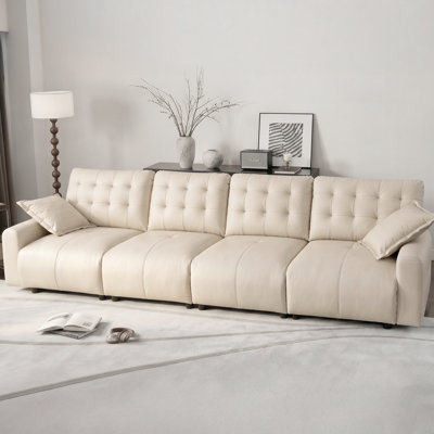 Oversized Sectional Couches for Living Room Adjustable Backrest 31.5" Seat Depth Semi-Reclining Pu Leather Cloud Couch Sleeper Sofa Adjustable Back Chaise Detachable Sailboat Sofa (Beige, 91"- 2 Seat)