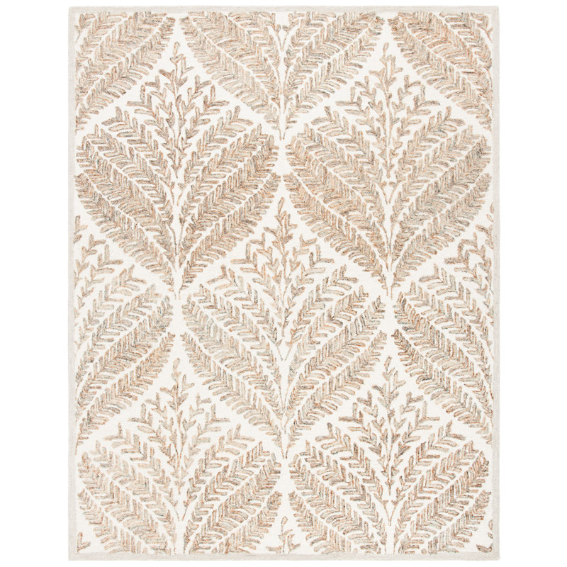 Ikat Wool Hand Woven Area Rug, Rectangle 122 x 183 cm, Ivory/Brown