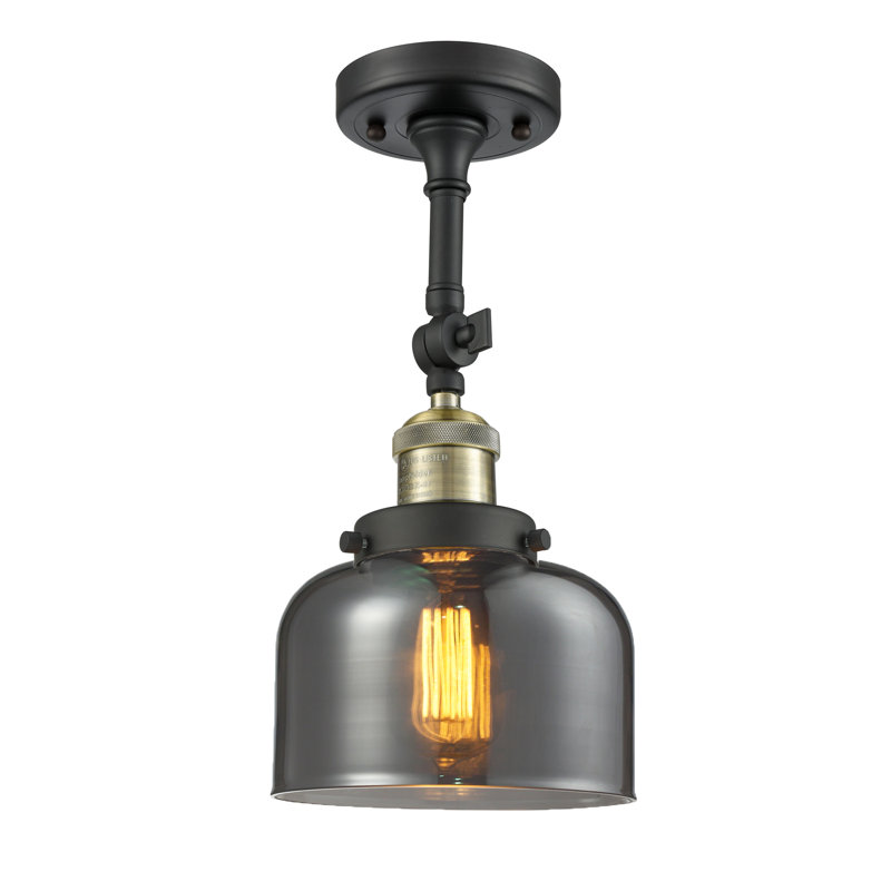 Wynkoop Semi Flush Mount, Smoked, Brushed Brass, 13" H x 5" W