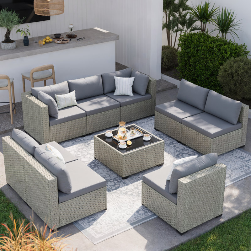 Ensemble de conversation 9 pièces pour patio, Gris foncé