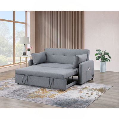 Canapé-lit convertible en lin gris de 69 po Radella avec ports USB, prises de courant, poches, coussins, capitonnage