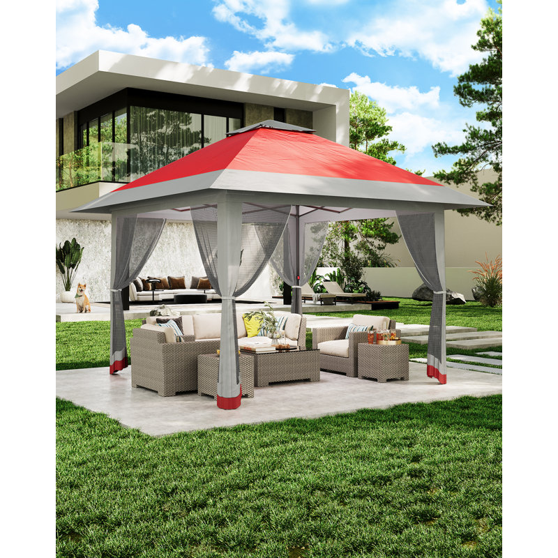 Heavy-Duty 13x13ft Pop-Up Outdoor Gazebo Canopy Tent with Mosquito Net – Double Vented Roof, UV-Resistant, Adjustable Height, Waterproof Sun Shelter for Patio, Backyard, Garden, Lawn, Beach