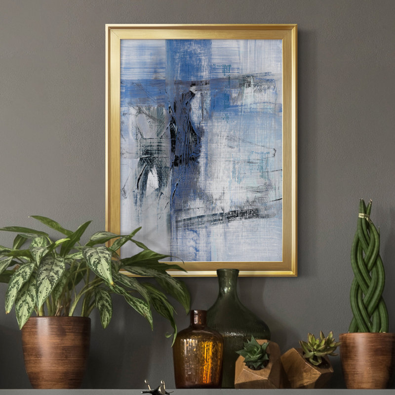 Reflections in Indigo - Peinture sur toile encadrée, H 22,5 po x l 30,5 po x P 1,5 po, Or